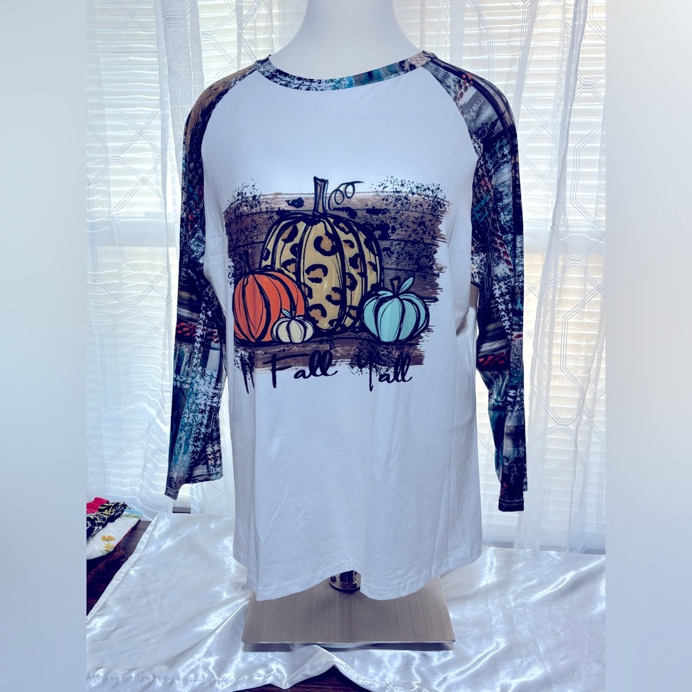 Fall Graphic Long Sleeve Shirt No rag 3 multi pattern pumpkins & It’s Fall Y’All